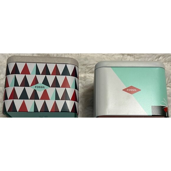 LOT of 2 Christmas Holiday Fossil Watch Holder ONLY Metal Tin Box Cases 2.75" - Picture 5 of 16